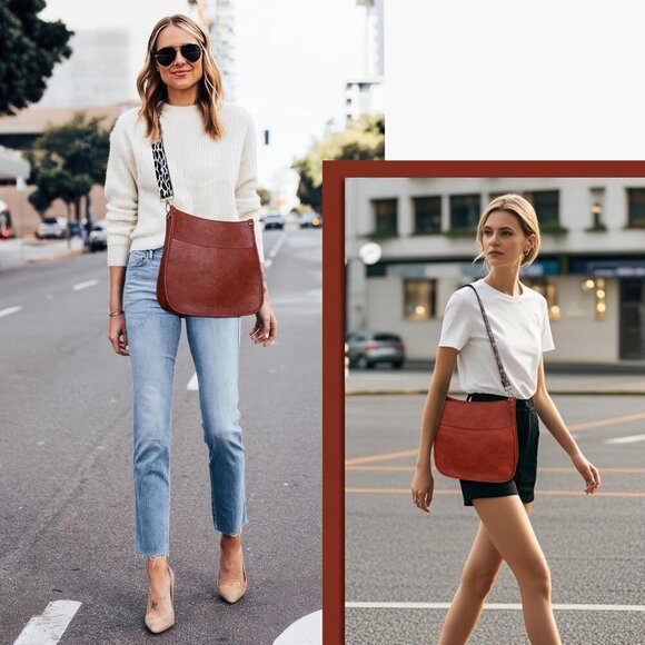 Vegan Leather Crossbody Bags for Women, Crossbody Purse with Guitar Strap Zipped - Picture 6 of 6